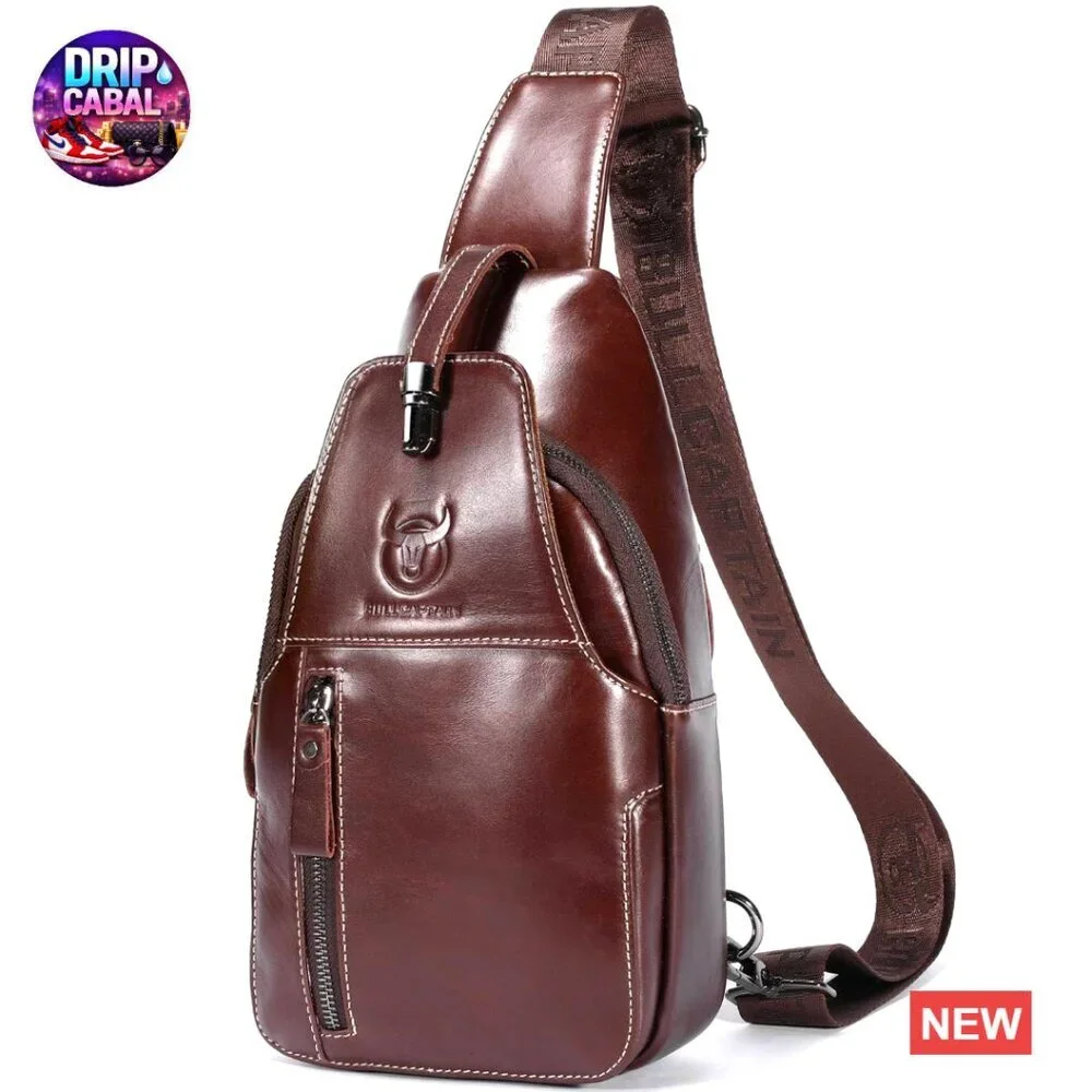 Genuine Leather Sling Bag Crossbody Backpack Daypack with USB Charging Port